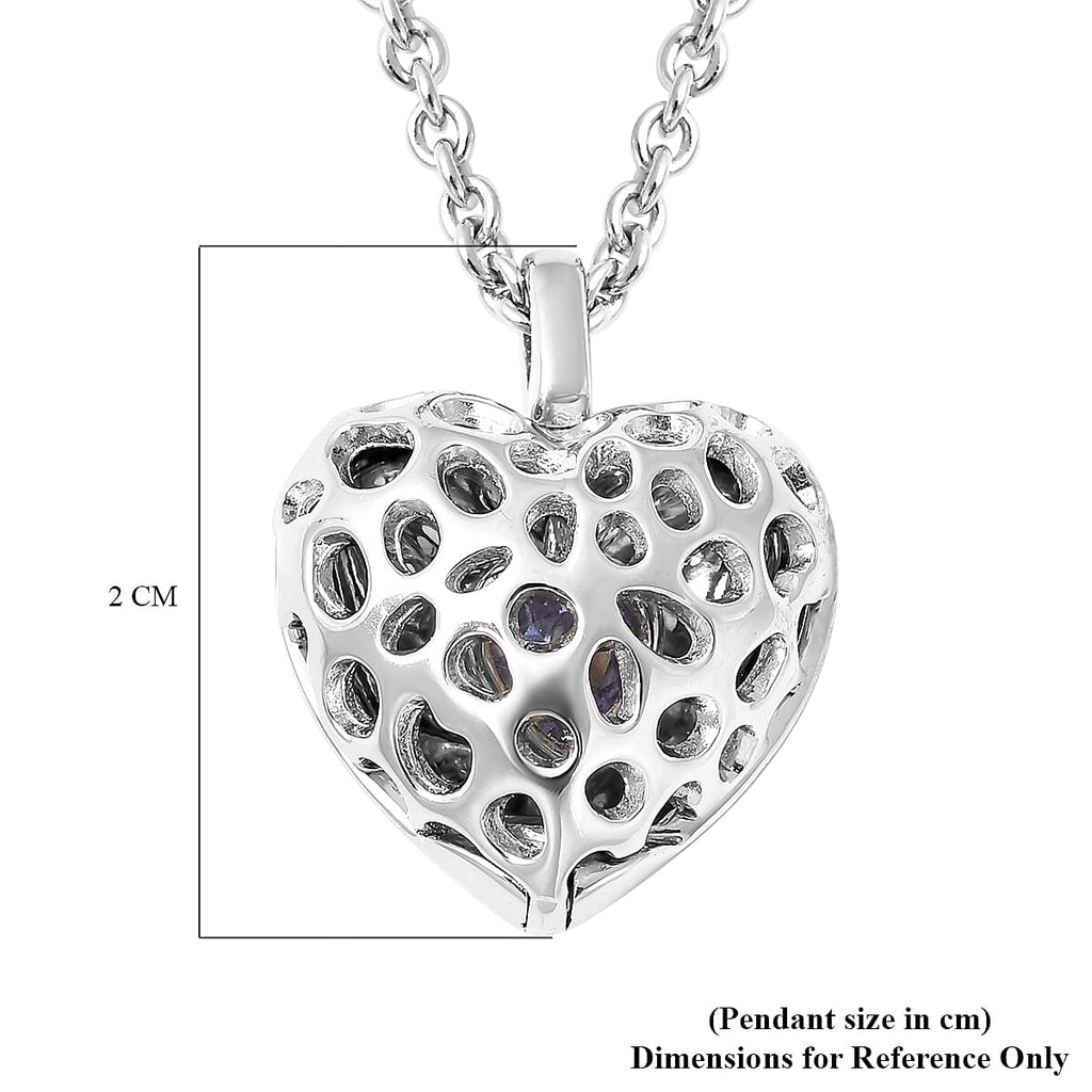 RACHEL GALLEY Angel Heart Collection - Tanzanite Lattice Heart Locket Pendant with Chain (Size 20) in Rhodium Overlay Sterling Silver