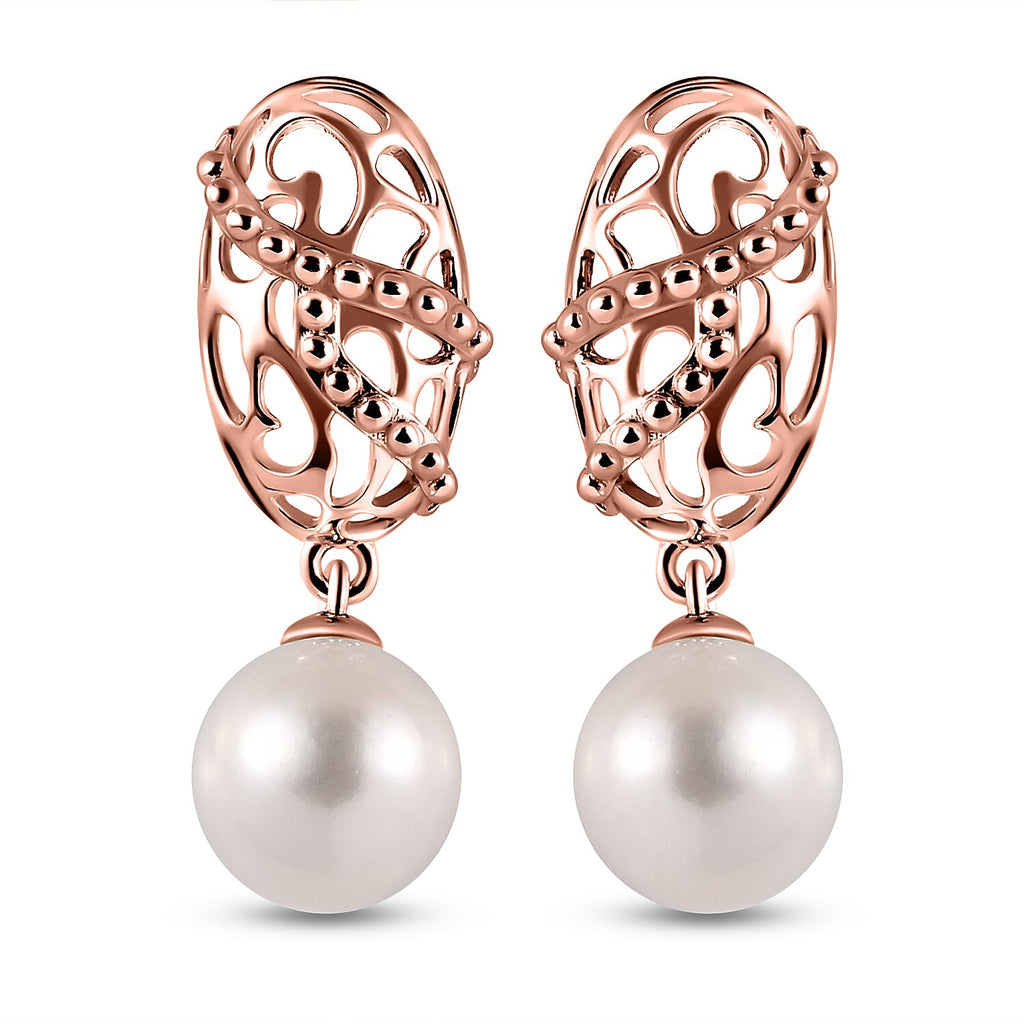 RACHEL GALLEY White Edison Pearl Drop Earrings in Vermeil Rose Gold Plated Sterling Silver