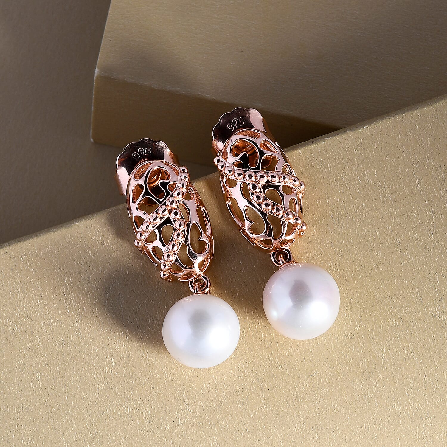 RACHEL GALLEY White Edison Pearl Drop Earrings in Vermeil Rose Gold Plated Sterling Silver 3888531 2