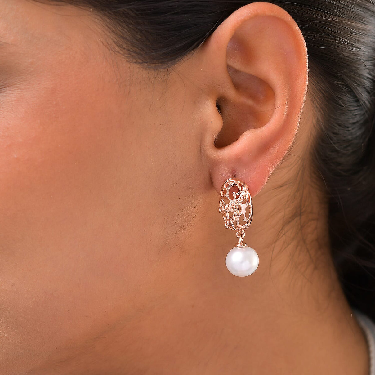 RACHEL GALLEY White Edison Pearl Drop Earrings in Vermeil Rose Gold Plated Sterling Silver 3888531 3