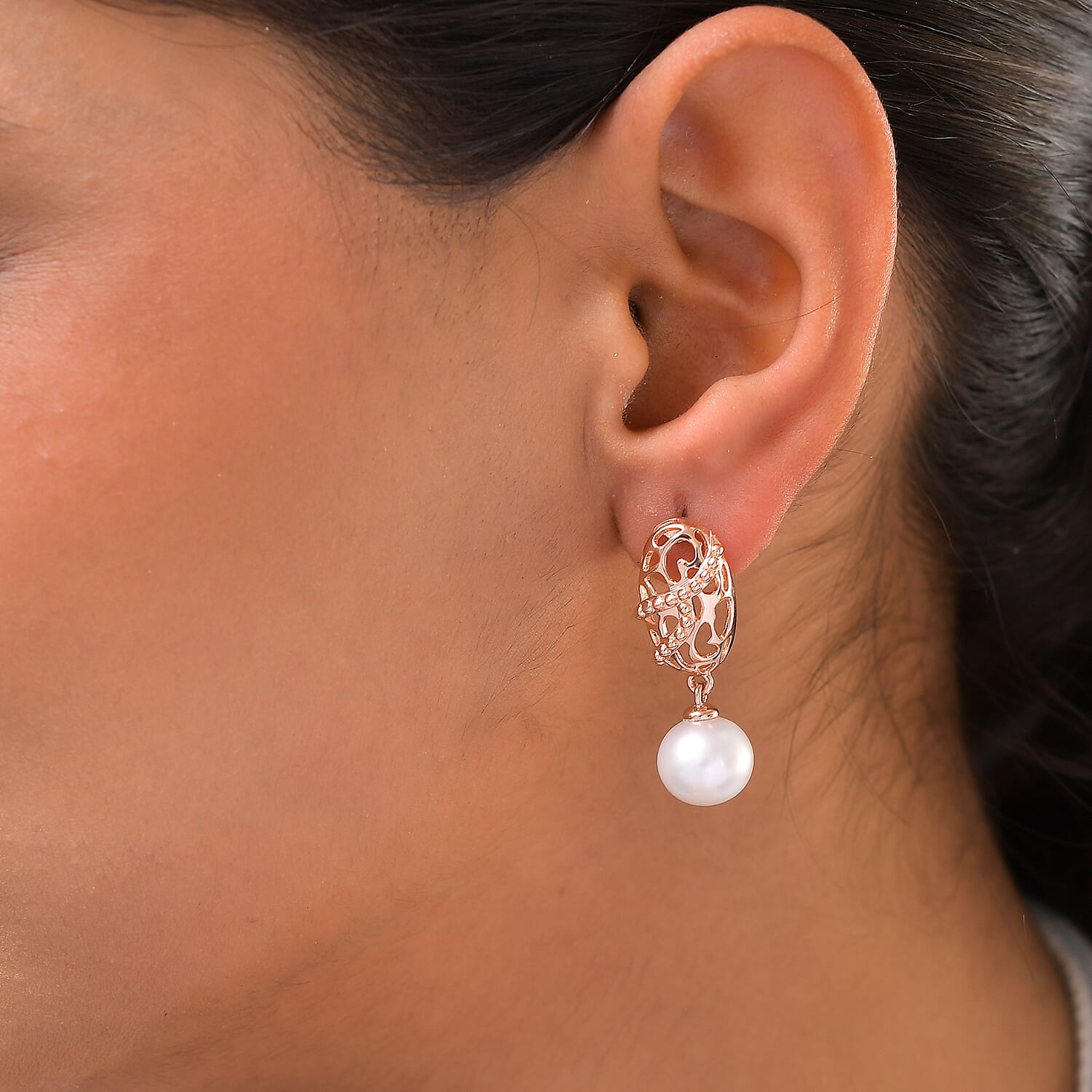 RACHEL GALLEY White Edison Pearl Drop Earrings in Vermeil Rose Gold Plated Sterling Silver 3888531 3