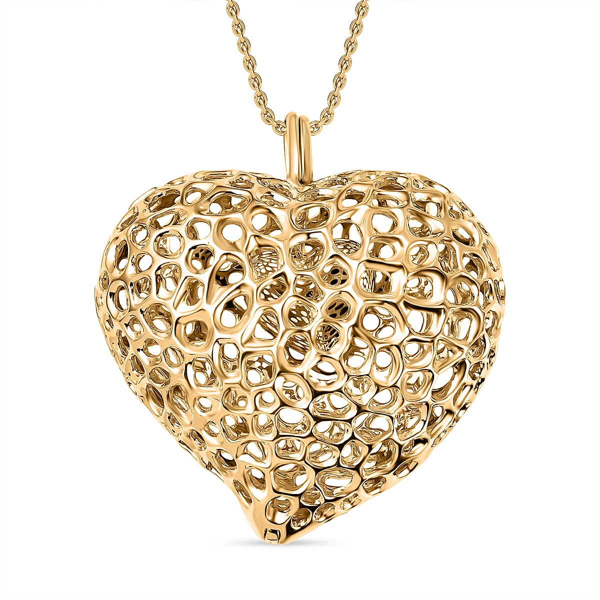 RACHEL GALLEY Yellow Gold Overlay Sterling Silver Amore Heart Necklace (Size 18/24/30) with Pebble, Silver Wt. 30.06 Gms 3230471 0
