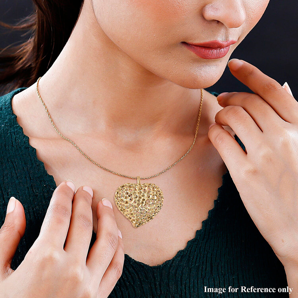 RACHEL GALLEY Yellow Gold Overlay Sterling Silver Amore Heart Necklace (Size 18/24/30) with Pebble, Silver Wt. 30.06 Gms