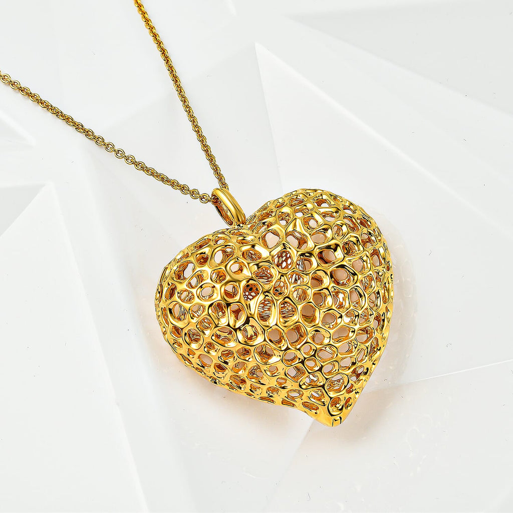 RACHEL GALLEY Yellow Gold Overlay Sterling Silver Amore Heart Necklace (Size 18/24/30) with Pebble, Silver Wt. 30.06 Gms