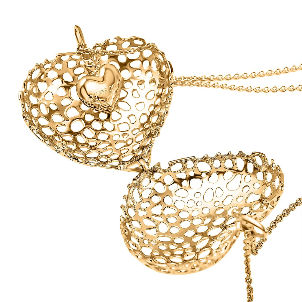 RACHEL GALLEY Yellow Gold Overlay Sterling Silver Amore Heart Necklace (Size 18/24/30) with Pebble, Silver Wt. 30.06 Gms