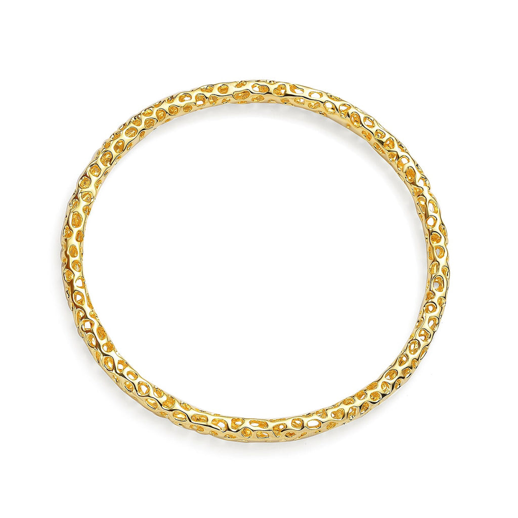 RACHEL GALLEY Yellow Gold Overlay Sterling Silver Lattice Bangle (SIze 7.5), Silver Wt. 16.85 Gms