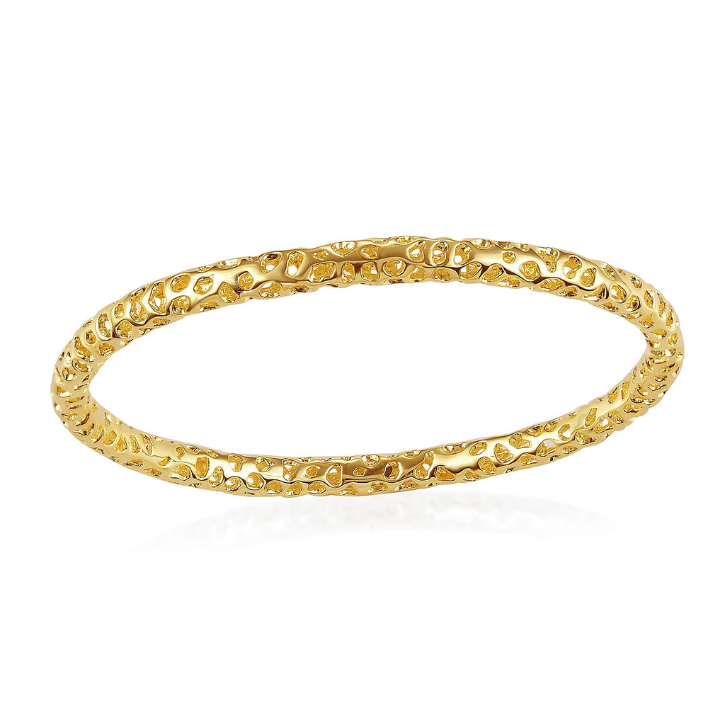 RACHEL GALLEY Yellow Gold Overlay Sterling Silver Lattice Bangle (SIze 7.5), Silver Wt. 16.40 Gms