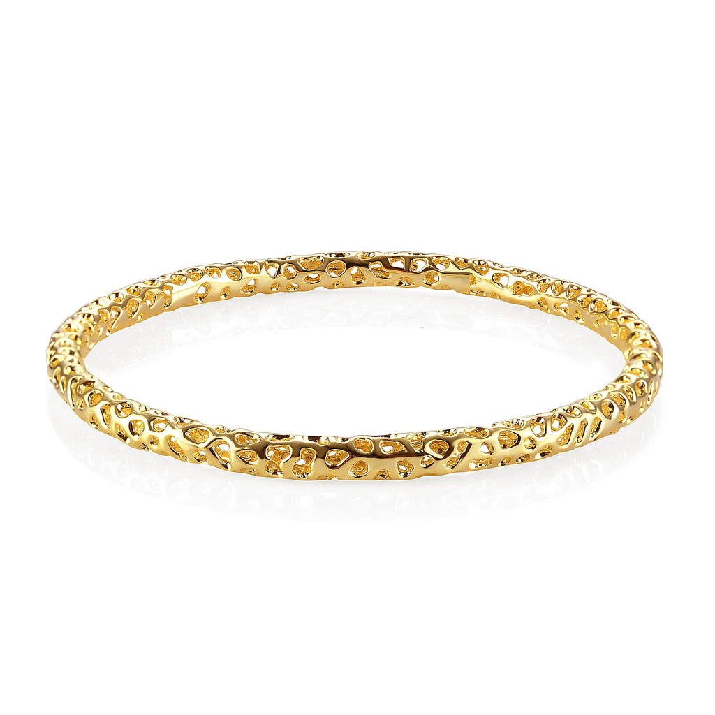 RACHEL GALLEY Yellow Gold Overlay Sterling Silver Lattice Bangle (SIze 7.5), Silver Wt. 16.85 Gms