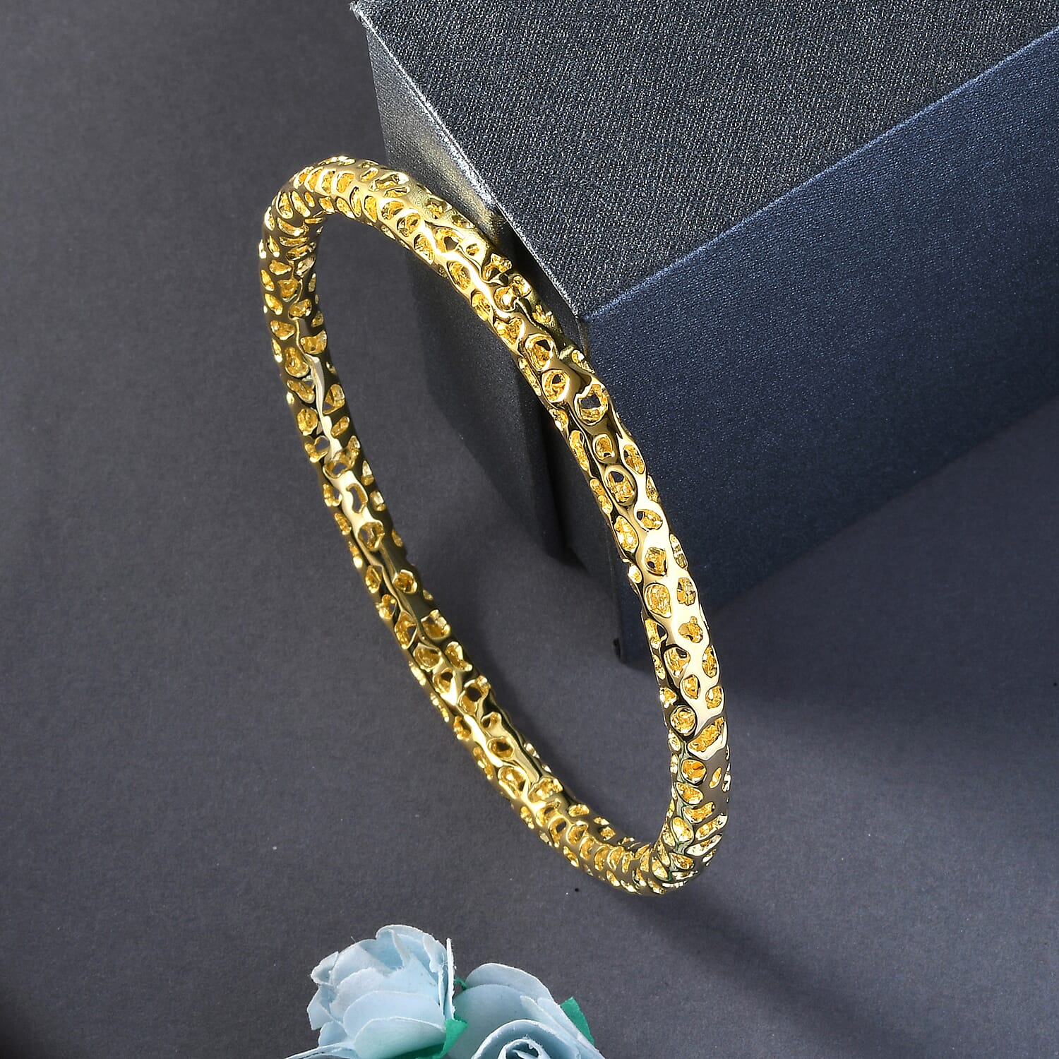 RACHEL GALLEY Yellow Gold Overlay Sterling Silver Lattice Bangle (SIze 7.5), Silver Wt. 16.85 Gms 3861462 1