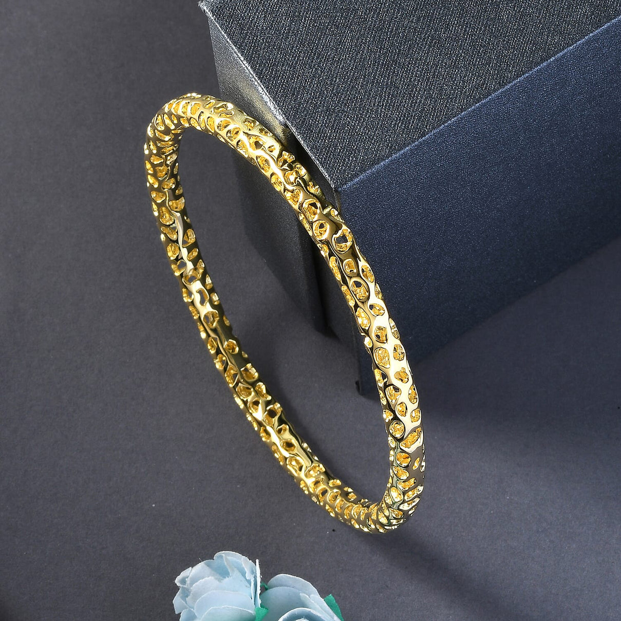 RACHEL GALLEY Yellow Gold Overlay Sterling Silver Lattice Bangle (SIze 8), Silver Wt. 17.80 Gms 3861490 1