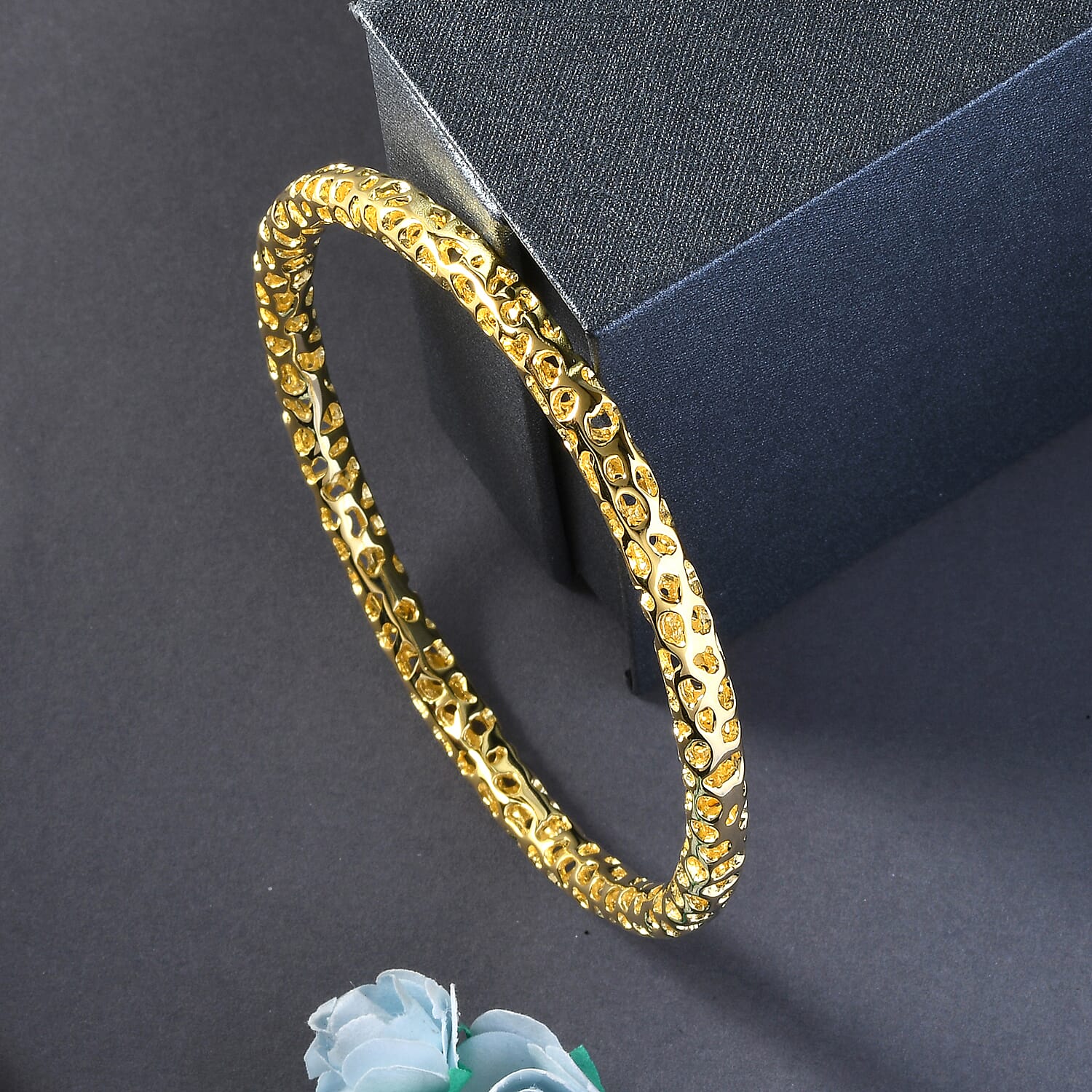 RACHEL GALLEY Yellow Gold Overlay Sterling Silver Lattice Bangle (SIze 8), Silver Wt. 17.80 Gms 3861490 1
