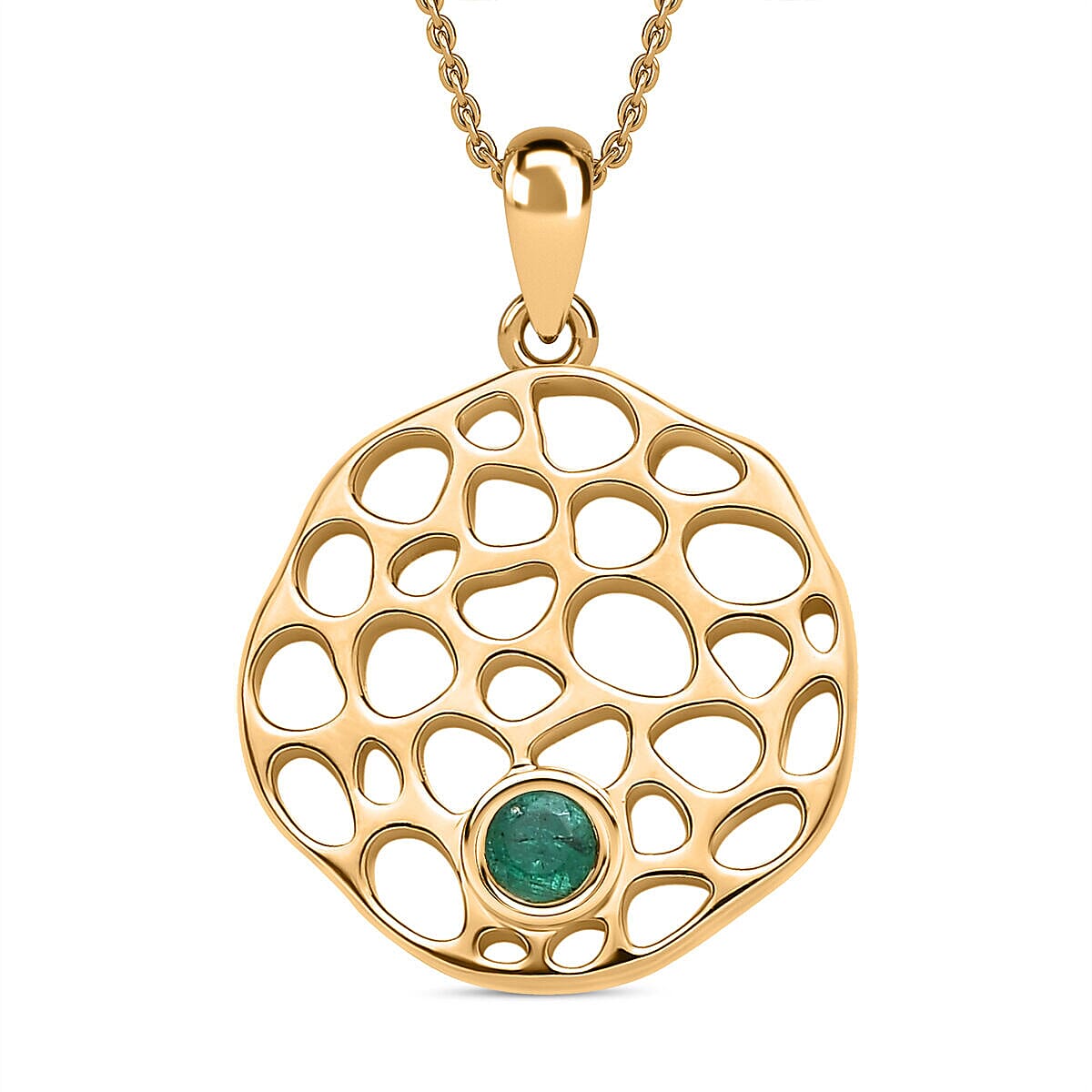 RACHEL GALLEY -  Zambian Emerald Pendant with Chain (Size - 18/22/24 Inch) With Lobster Clasp in 18K Vermeil Yellow Gold Overlay Sterling Silver  Wt. 10 Gms 4120959 0