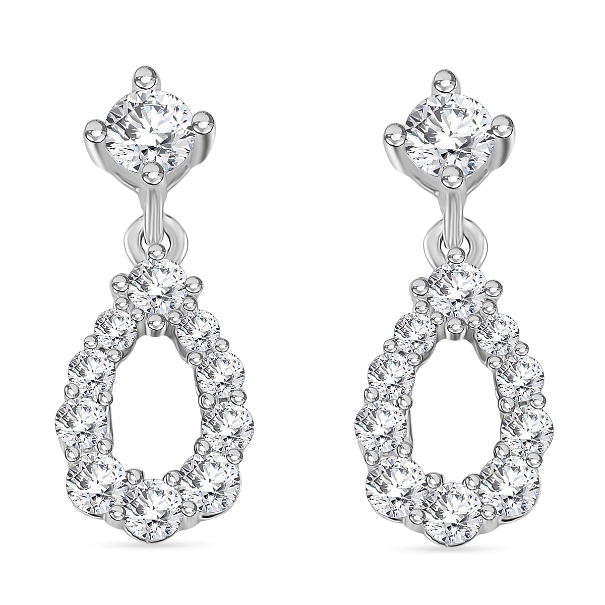 D'joy RADIANTA GRA Certified Moissanite Dangling Earring with Push Back in Rhodium Overlay Sterling Silver (D-VVS1) 8204268 0
