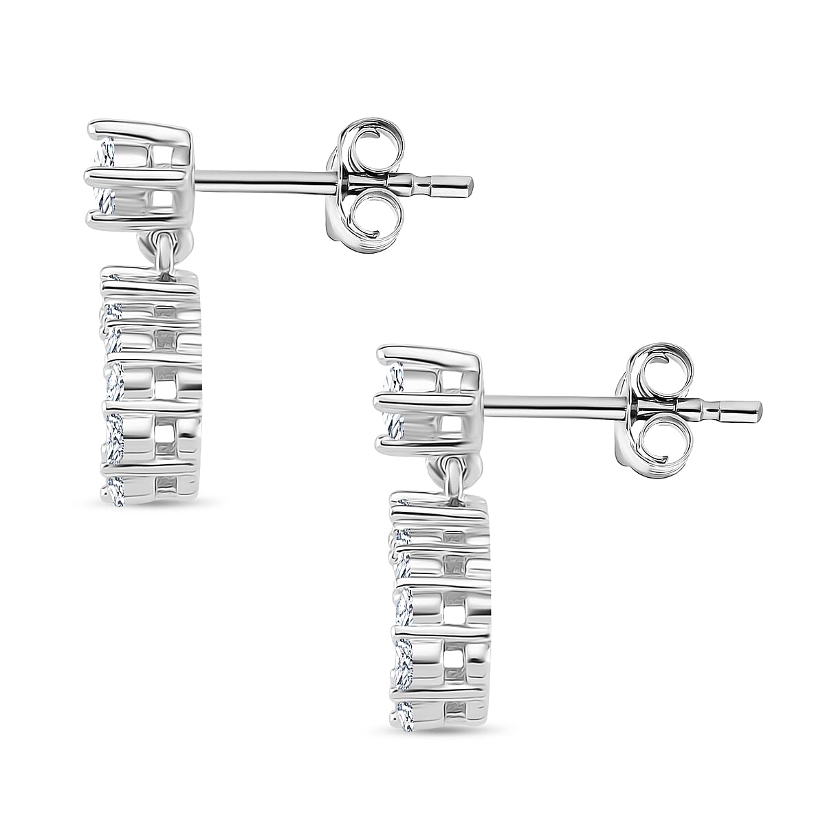 D'joy RADIANTA GRA Certified Moissanite Dangling Earring with Push Back in Rhodium Overlay Sterling Silver (D-VVS1) 8204268 4