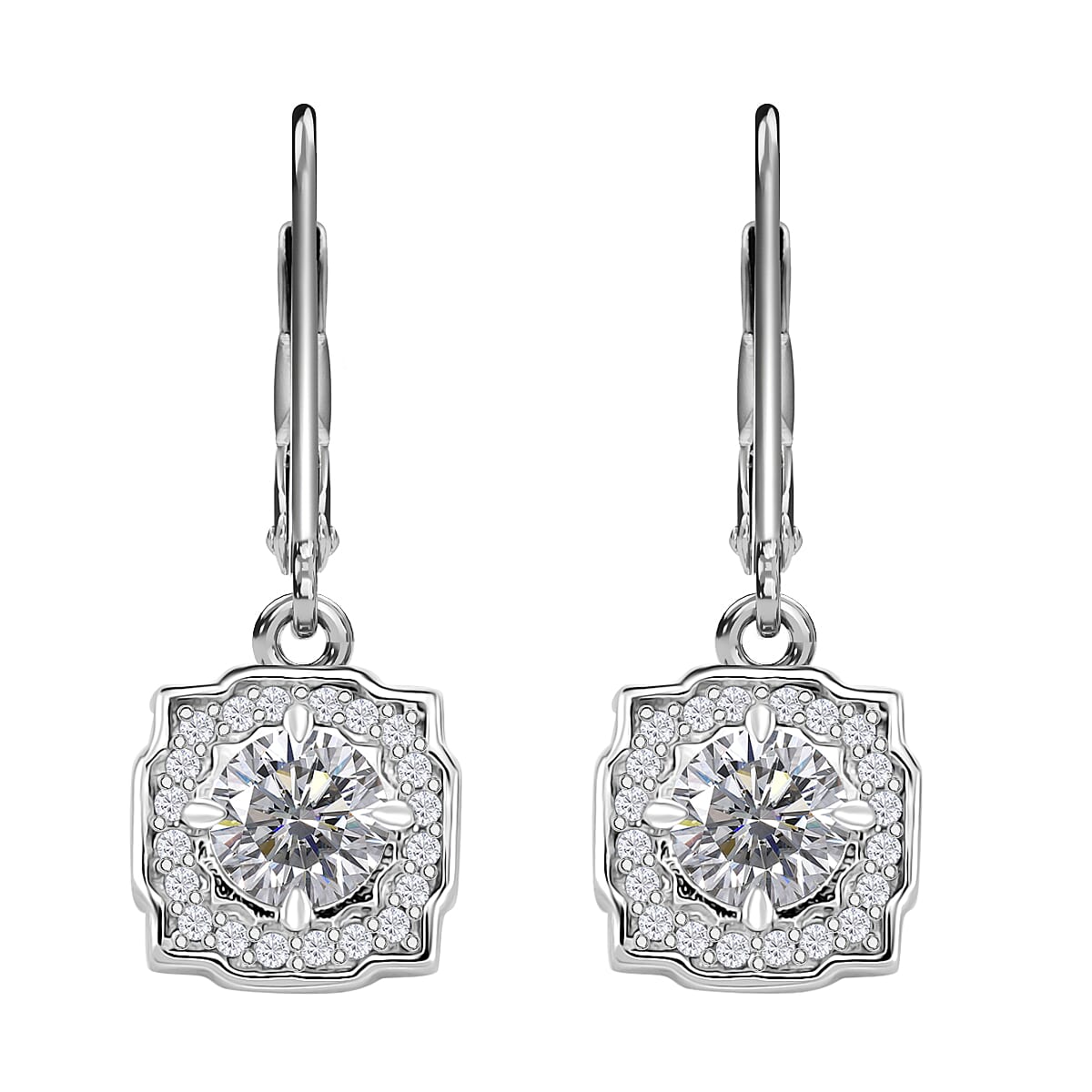 D'joy RADIANTA GRA Certified 1.17 Ct. Moissanite Halo Earring with Lever Back in Rhodium Overlay Sterling Silver 8204257 0