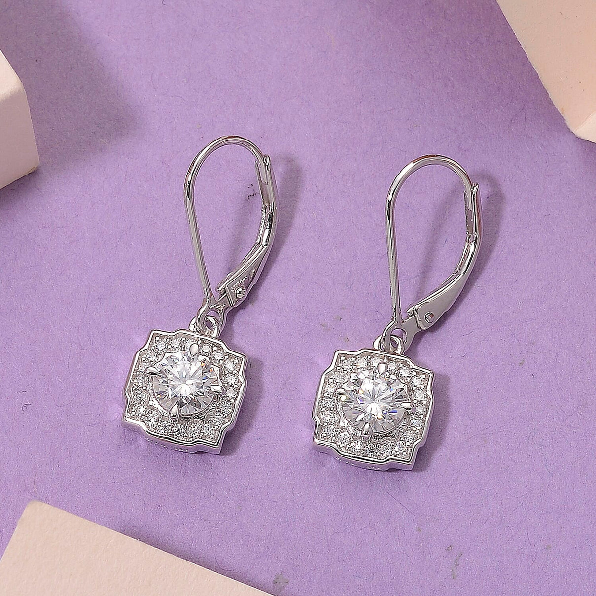 D'joy RADIANTA GRA Certified 1.17 Ct. Moissanite Halo Earring with Lever Back in Rhodium Overlay Sterling Silver 8204257 2