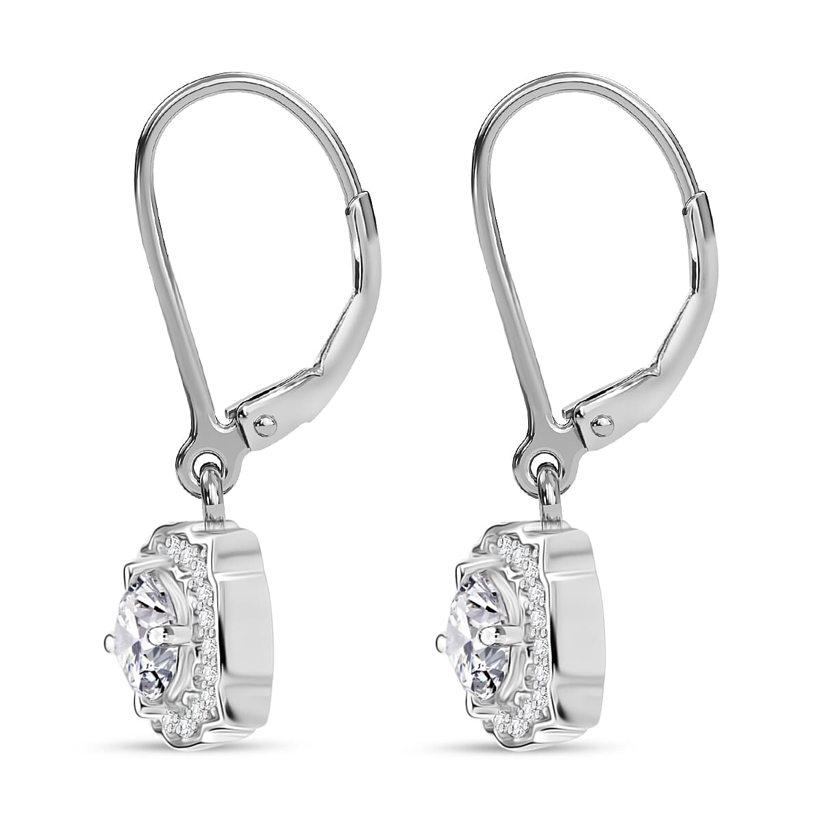 D'joy RADIANTA GRA Certified 1.17 Ct. Moissanite Halo Earring with Lever Back in Rhodium Overlay Sterling Silver 8204257 4