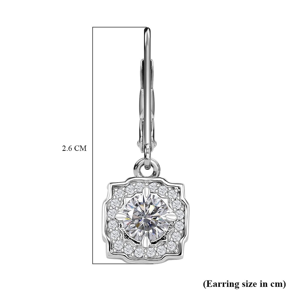 D'joy RADIANTA GRA Certified 1.17 Ct. Moissanite Halo Earring with Lever Back in Rhodium Overlay Sterling Silver 8204257 6