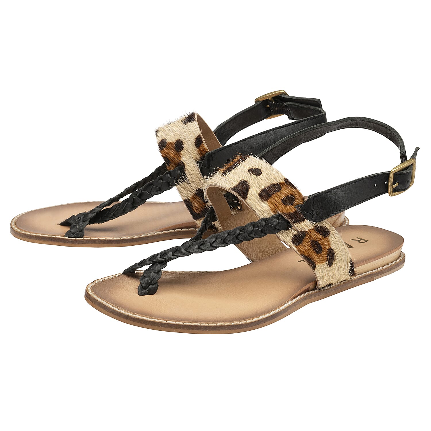 RAVEL Black and Leopard-Print Luna Flat Sandals 6293450 0