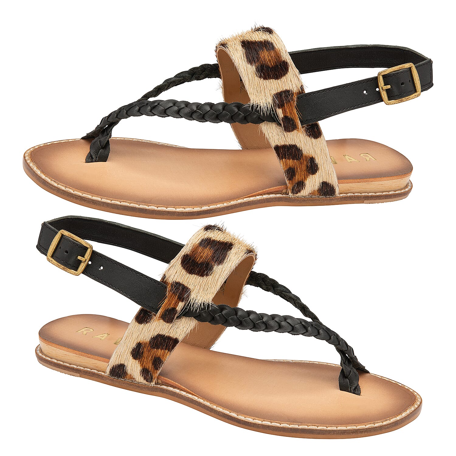 RAVEL Black and Leopard-Print Luna Flat Sandals 6293450 1