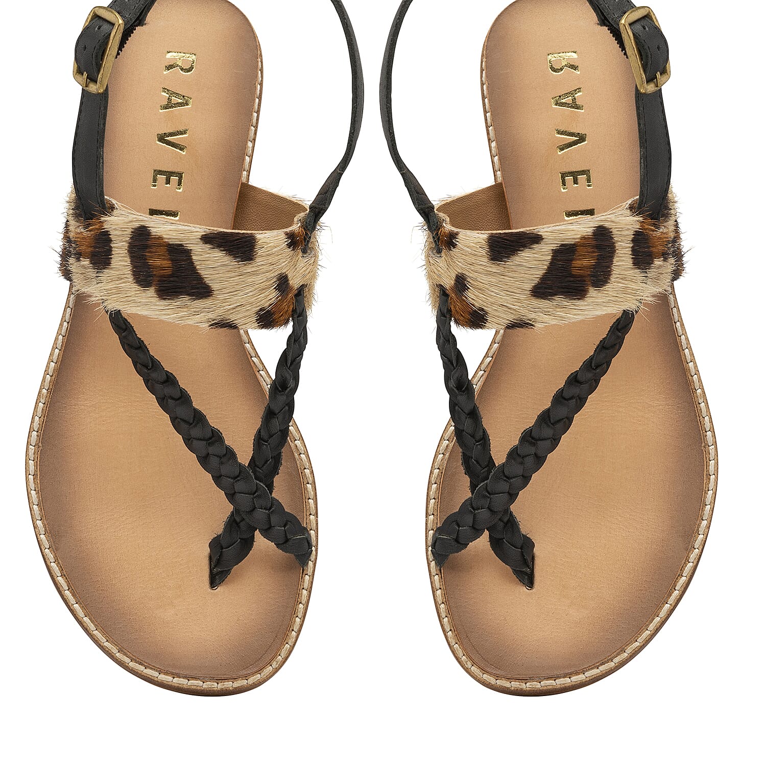 RAVEL Black and Leopard-Print Luna Flat Sandals 6293450 3