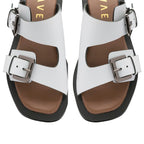 RAVEL Kintore Double Buckle Strap Leather Sandal (Size 3) - White