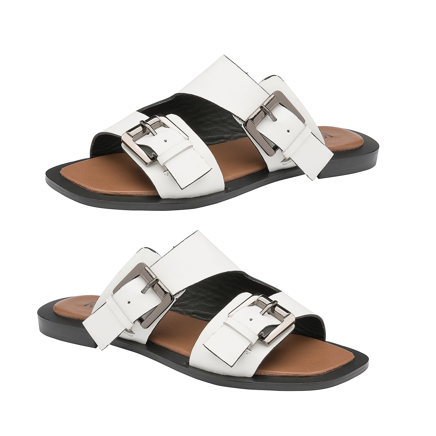 RAVEL Kintore Double Buckle Strap Leather Sandal - White 6829769 3