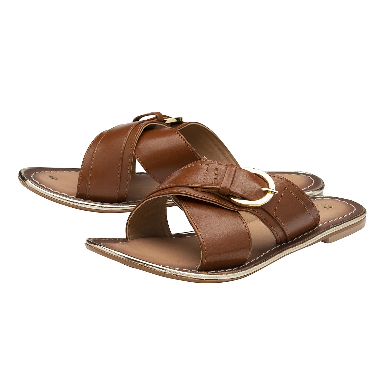 RAVEL Tan Nola Leather Flat Sandals 6293628 0