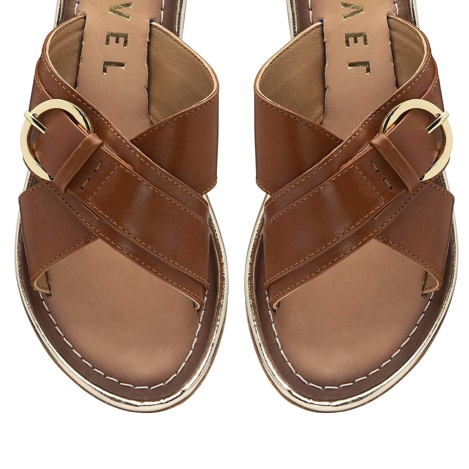 RAVEL Tan Nola Leather Flat Sandals 6293628 3