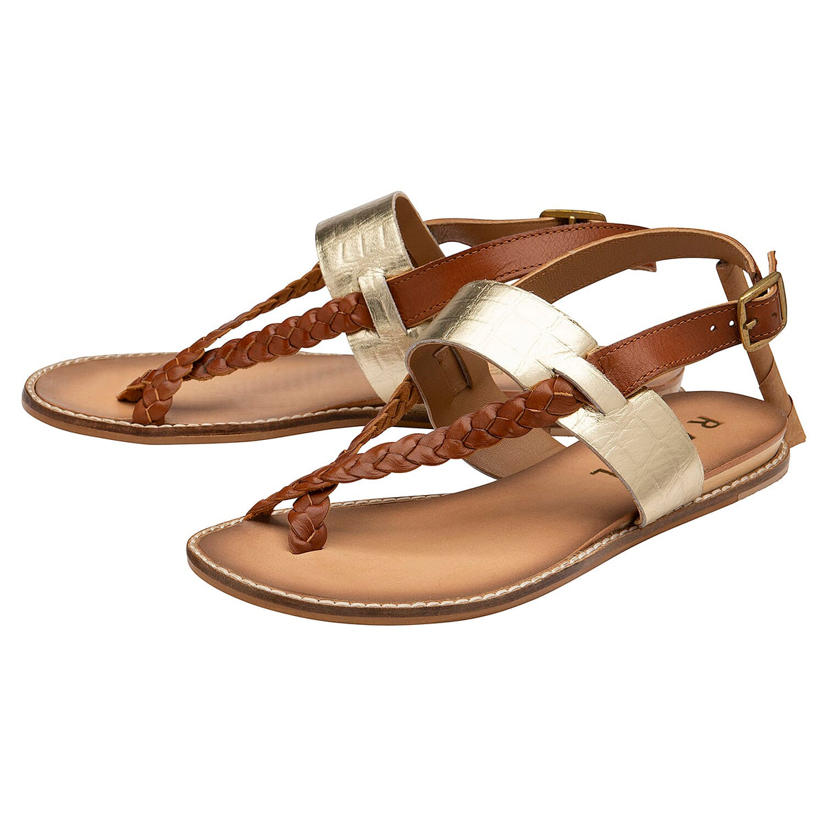 RAVEL Tan and Gold Croc-Print Luna Flat Sandals - TanÂ  6293447 0