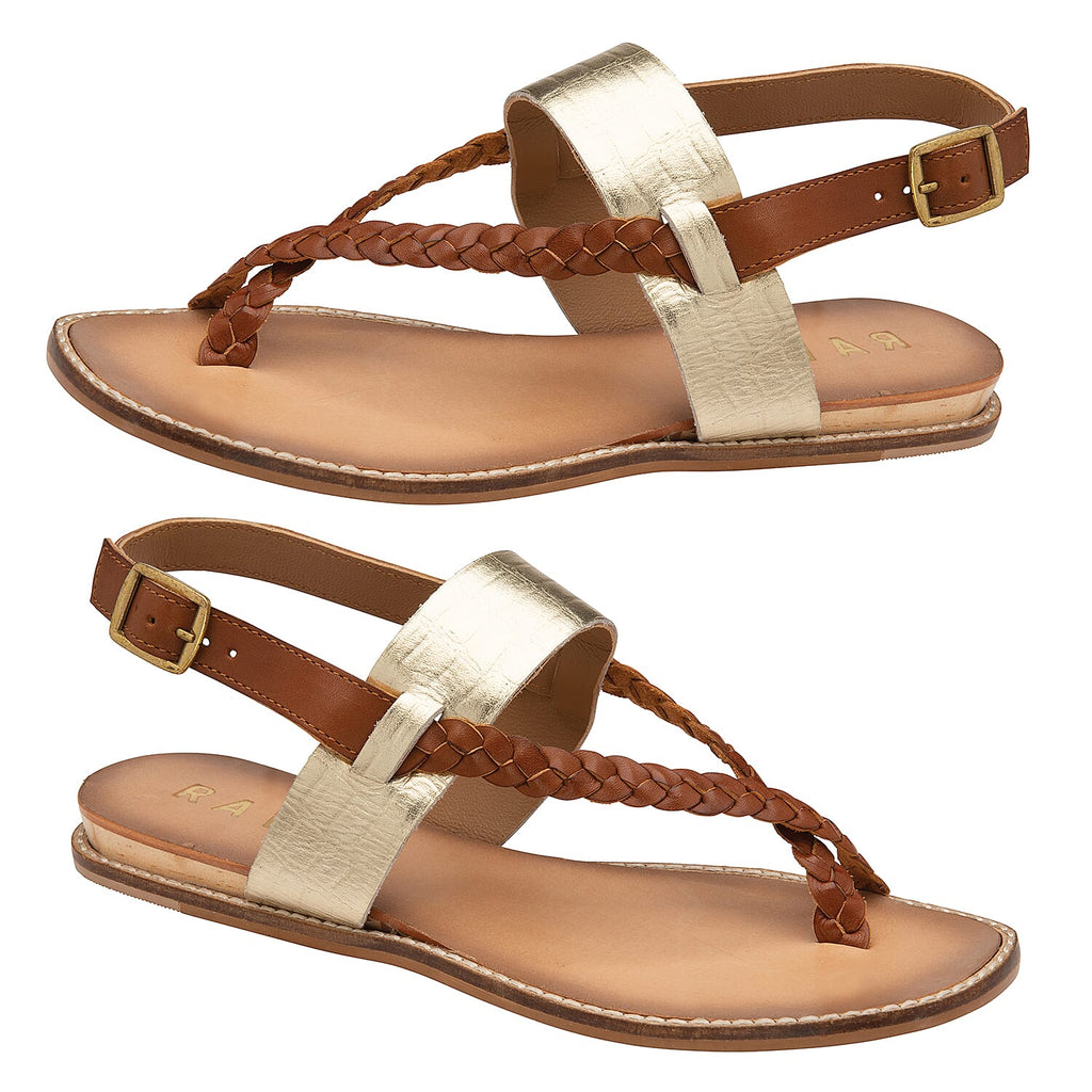 RAVEL Tan & Gold Croc-Print Luna Flat Sandals (Size 3)