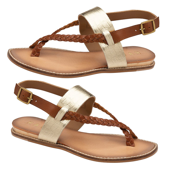 RAVEL Tan and Gold Croc-Print Luna Flat Sandals - TanÂ  6293447 2