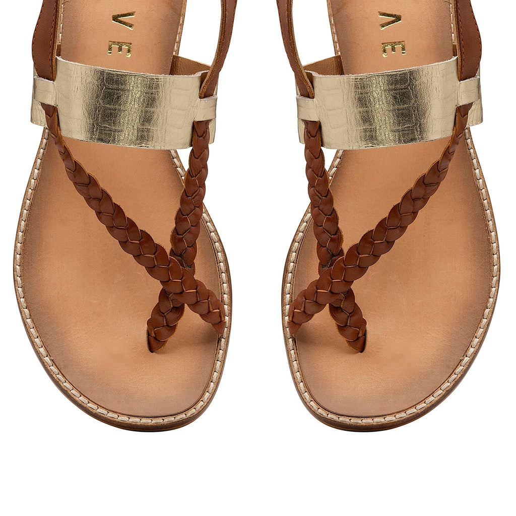 RAVEL Tan & Gold Croc-Print Luna Flat Sandals (Size 3)