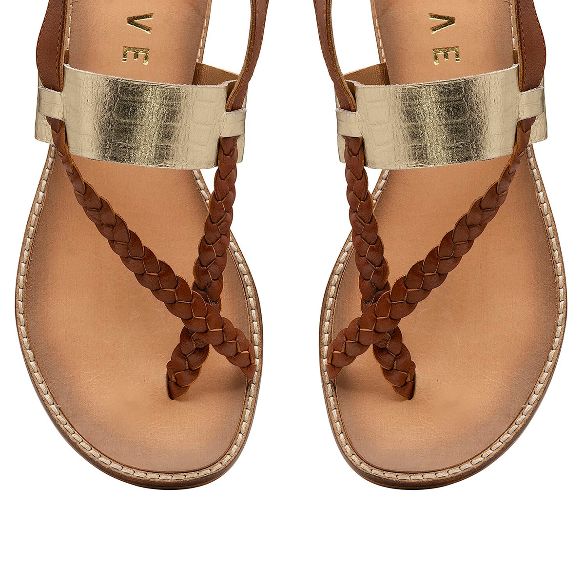 RAVEL Tan and Gold Croc-Print Luna Flat Sandals - TanÂ  6293447 3