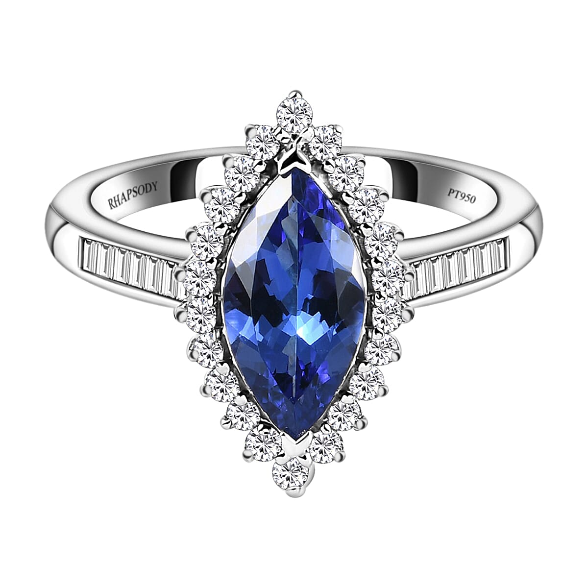 RHAPSODY 2.364 Ct. Very Rare Marquise Cut Tanzanite and White Diamond Halo Ring in 950 Platinum 3847650 0