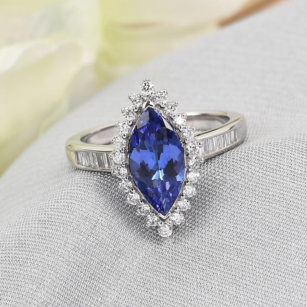 RHAPSODY 950 Platinum AAAA Tanzanite and Diamond (VS-E-F) Ring 2.37 Ct, Platinum Wt. 6.50 Gms Size T (Resize to Q,R,S,U,V,W)