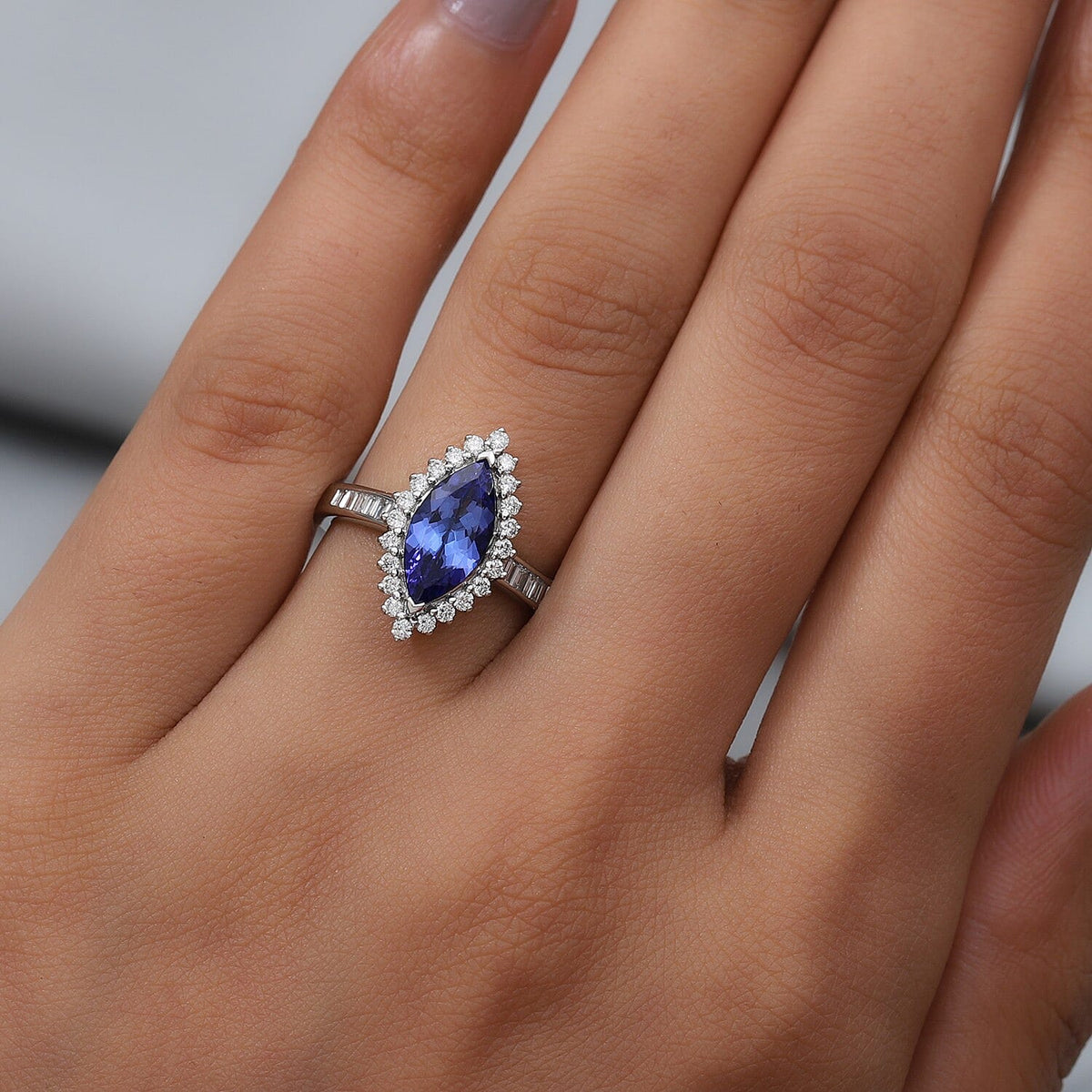 RHAPSODY 2.364 Ct. Very Rare Marquise Cut Tanzanite and White Diamond Halo Ring in 950 Platinum 3847650 2