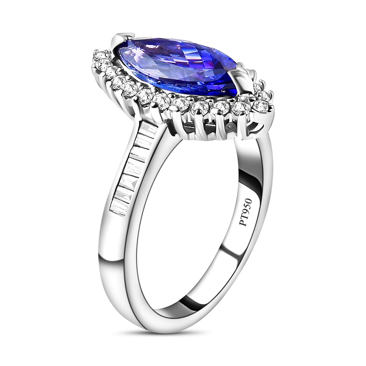 RHAPSODY 2.364 Ct. Very Rare Marquise Cut Tanzanite and White Diamond Halo Ring in 950 Platinum 3847650 3
