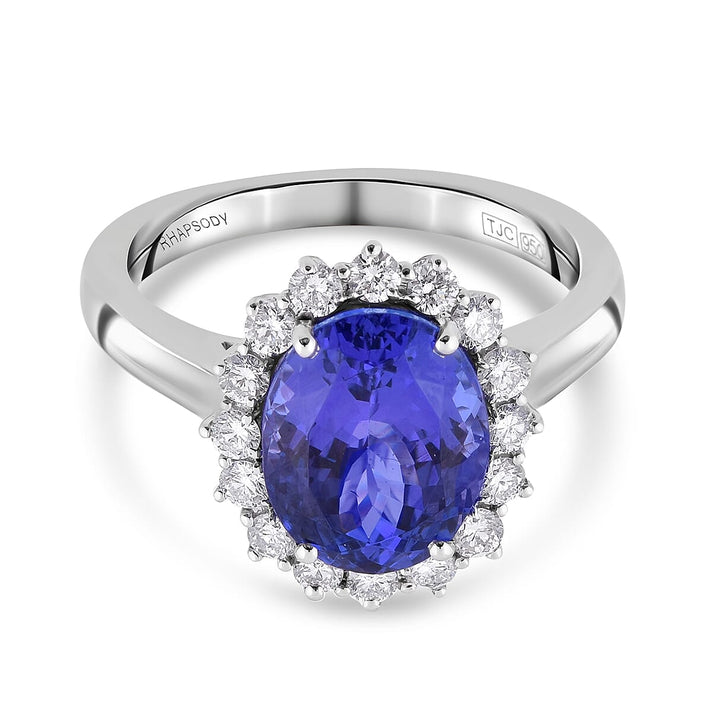 RHAPSODY 3.65 Ct. AAAA Tanzanite and White Diamond VS E-F Halo Ring in 950 Platinum 3750463 1