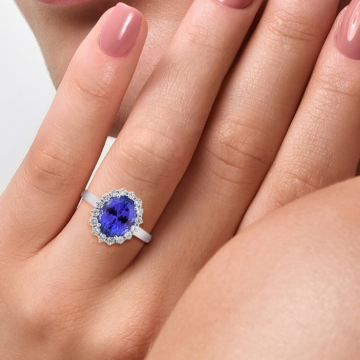 RHAPSODY 3.65 Ct. AAAA Tanzanite and White Diamond VS E-F Halo Ring in 950 Platinum 3750463 2