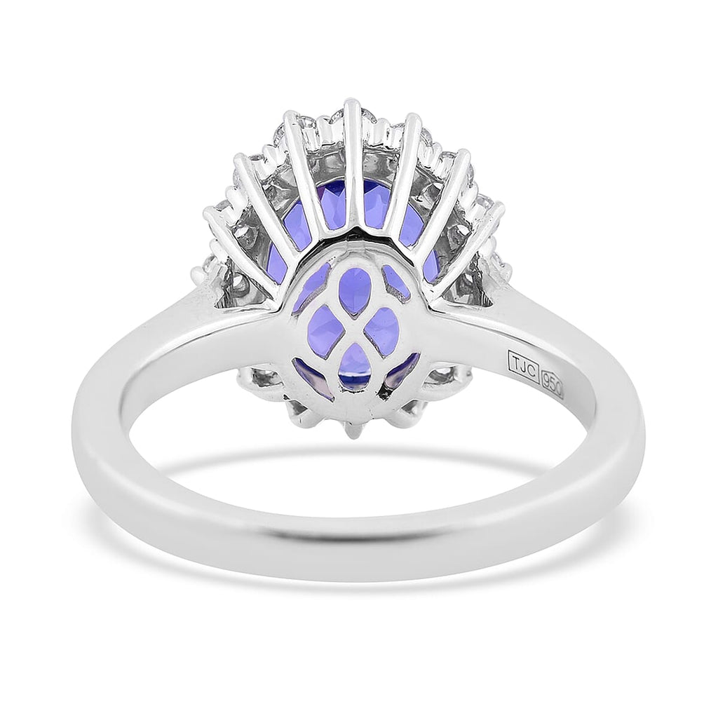 RHAPSODY 950 Platinum AAAA Tanzanite & VS-EF White Diamond Halo Ring 3.65 Ct, Platinum Wt 7.04 Gms.