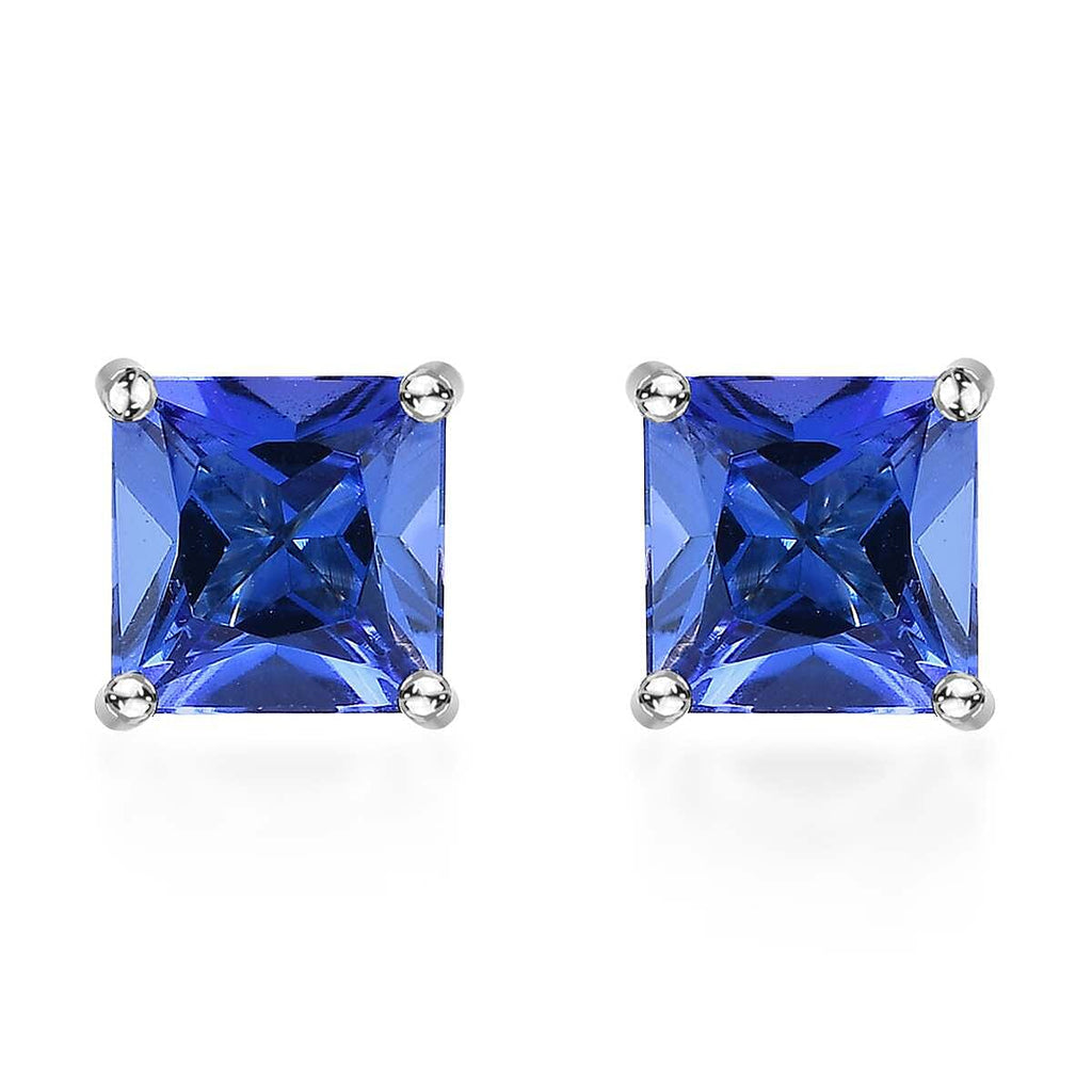RHAPSODY 950 Platinum AAAA Tanzanite Princess Cut Solitaire Stud Earrings with Screw Back 3.00 Ct.