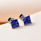 RHAPSODY 950 Platinum AAAA Tanzanite Princess Cut Solitaire Stud Earrings with Screw Back 3.00 Ct.
