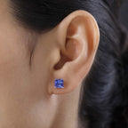 RHAPSODY 950 Platinum AAAA Tanzanite Princess Cut Solitaire Stud Earrings with Screw Back 3.00 Ct.
