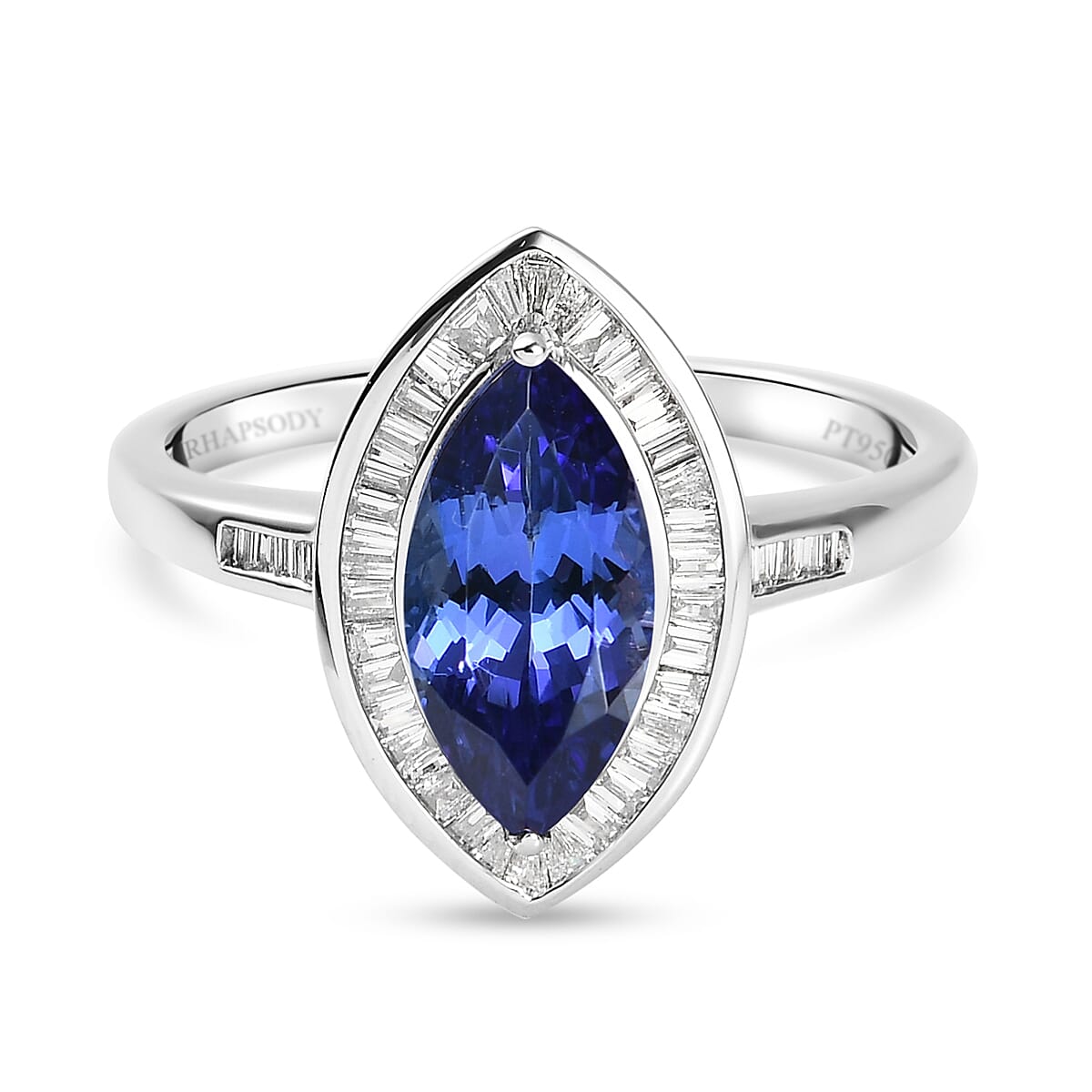 RHAPSODY 950 Platinum 2.43 Ct. Halo AAAA Tanzanite Ring with VS E-F Diamond 7820792 0