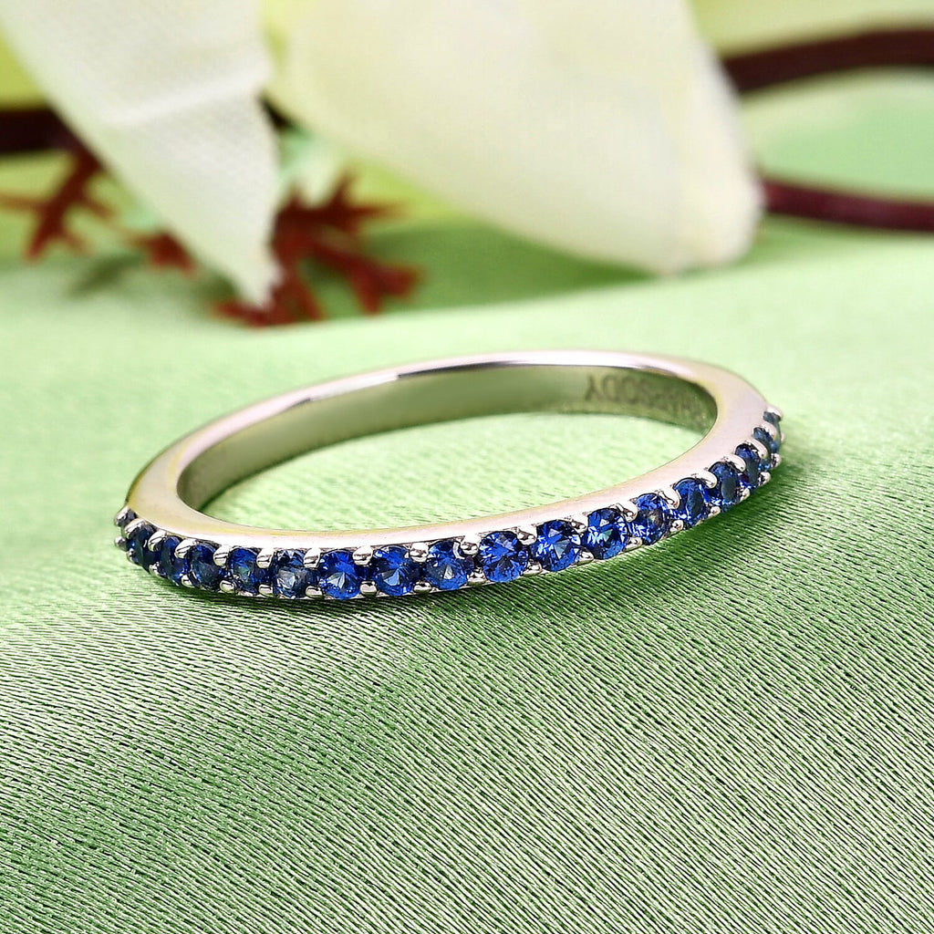 RHAPSODY 950 Platinum AAAA Ceylon Sapphire Half Eternity Ring