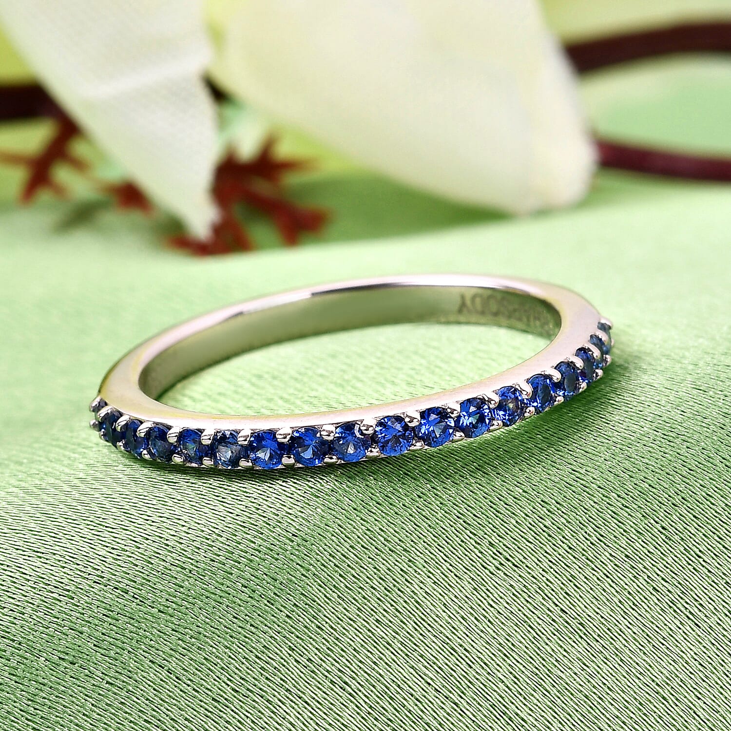 RHAPSODY 950 Platinum AAAA Ceylon Sapphire Half Eternity Wedding Band Ring 3852283 2