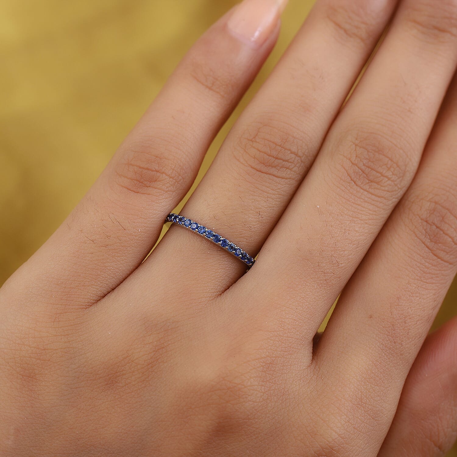 RHAPSODY 950 Platinum AAAA Ceylon Sapphire Half Eternity Wedding Band Ring 3852283 3