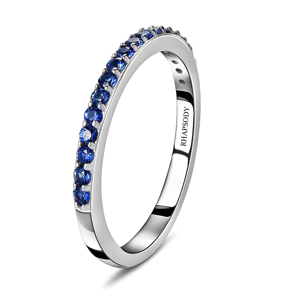 RHAPSODY 950 Platinum AAAA Ceylon Sapphire Half Eternity Wedding Band Ring 3852283 4