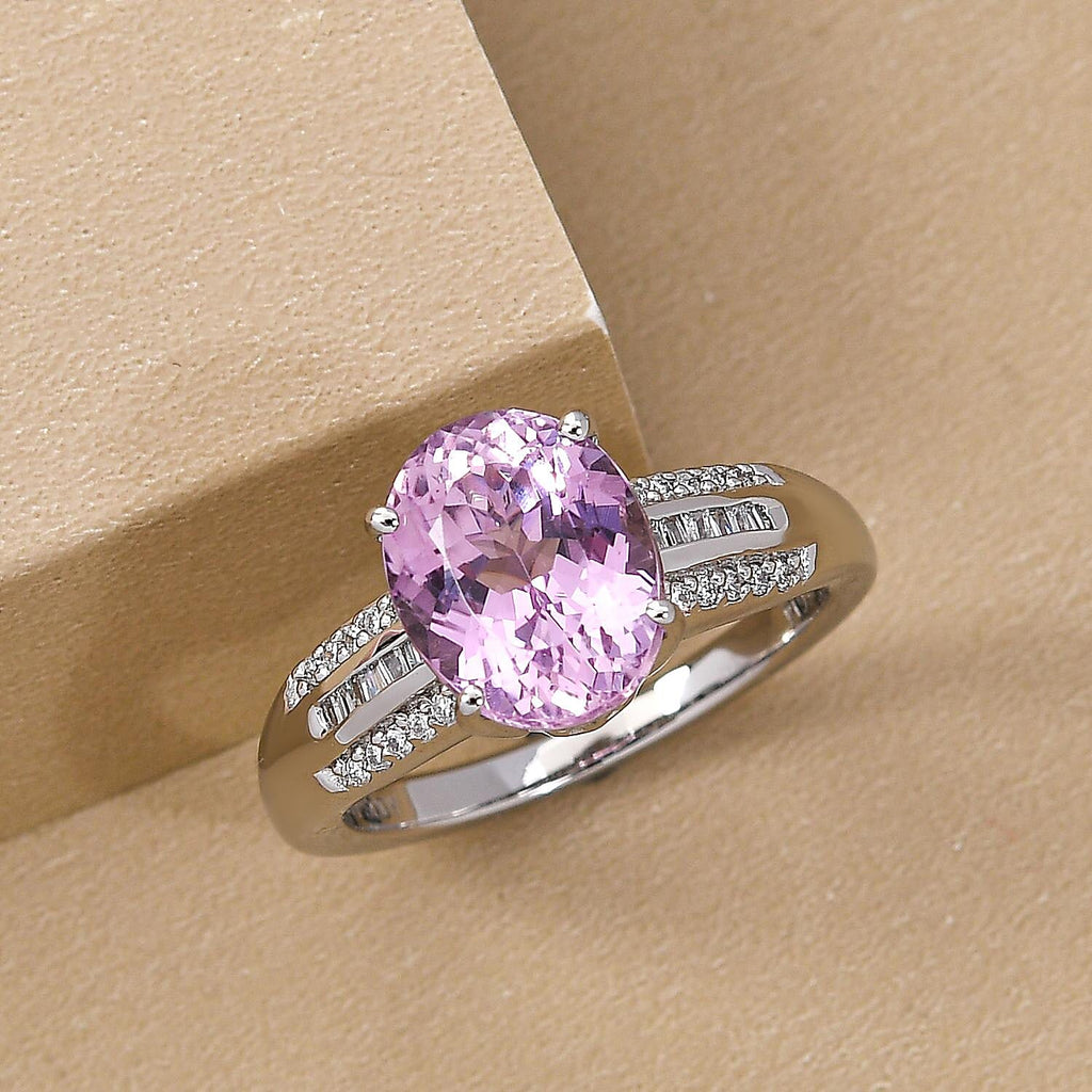 RHAPSODY 950 Platinum AAAA Kunzite and Diamond (VS-E-F) Ring 3.52 Ct, Platinum Wt. 6.45 Gms